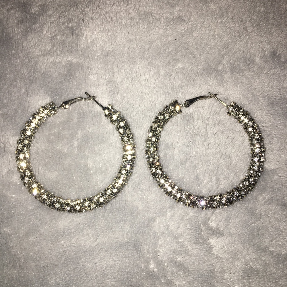 Diamond stone hoop earrings